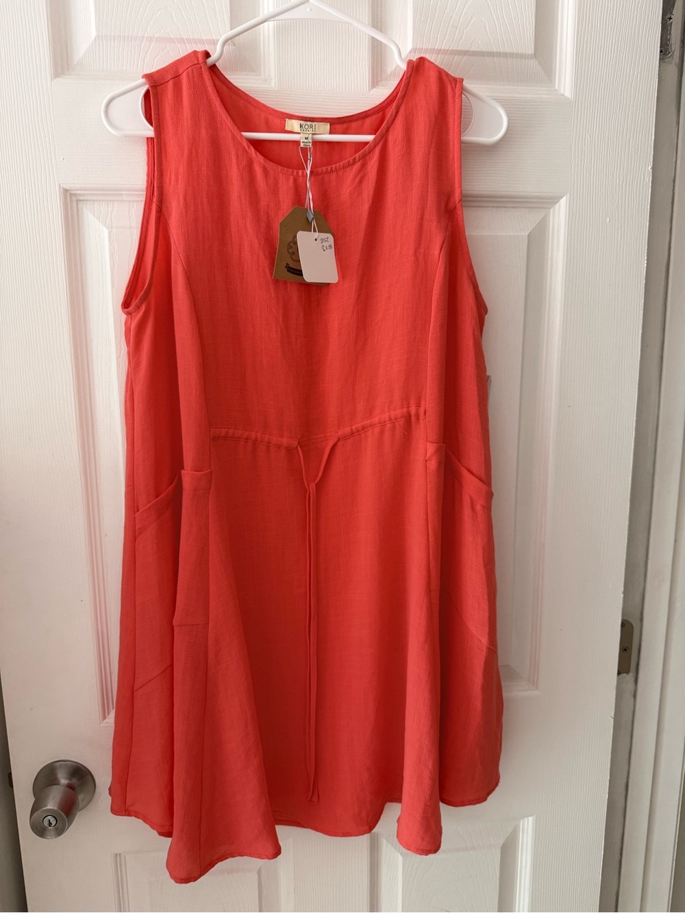 NWT Kori Coral Drawstring A-Line Sleeveless Dress